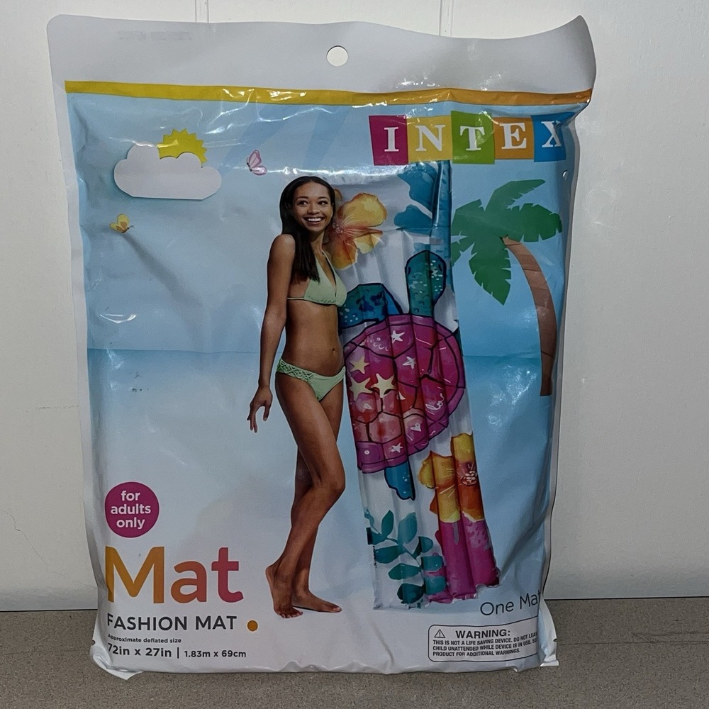Intex TURTLE Inflatable Fashion Mat, 72"x27" Straight Lounger Built In Pillow